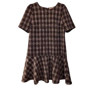 Loft, Tweed Ruffle Hem Shift Dress, Short Sleeve, Zipper Back, Women's sz M, L-